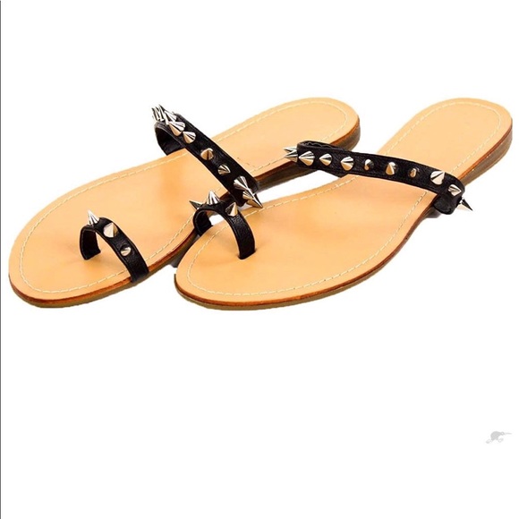 NEW! Black Spike Studded Fashion Sandals - Picture 3 of 5